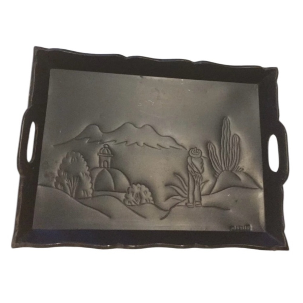 MAXIIM vintage serving tray metal with wood bottom Mexico embossed
